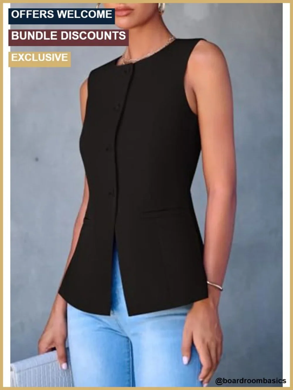 Women Tailored Suit Vest Business Casual Sleeveless with Functional Pockets